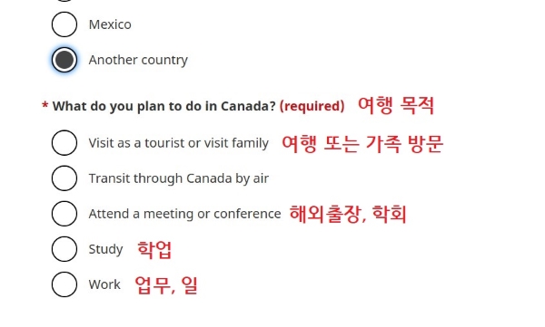 Canada eTA 관광비자 신청